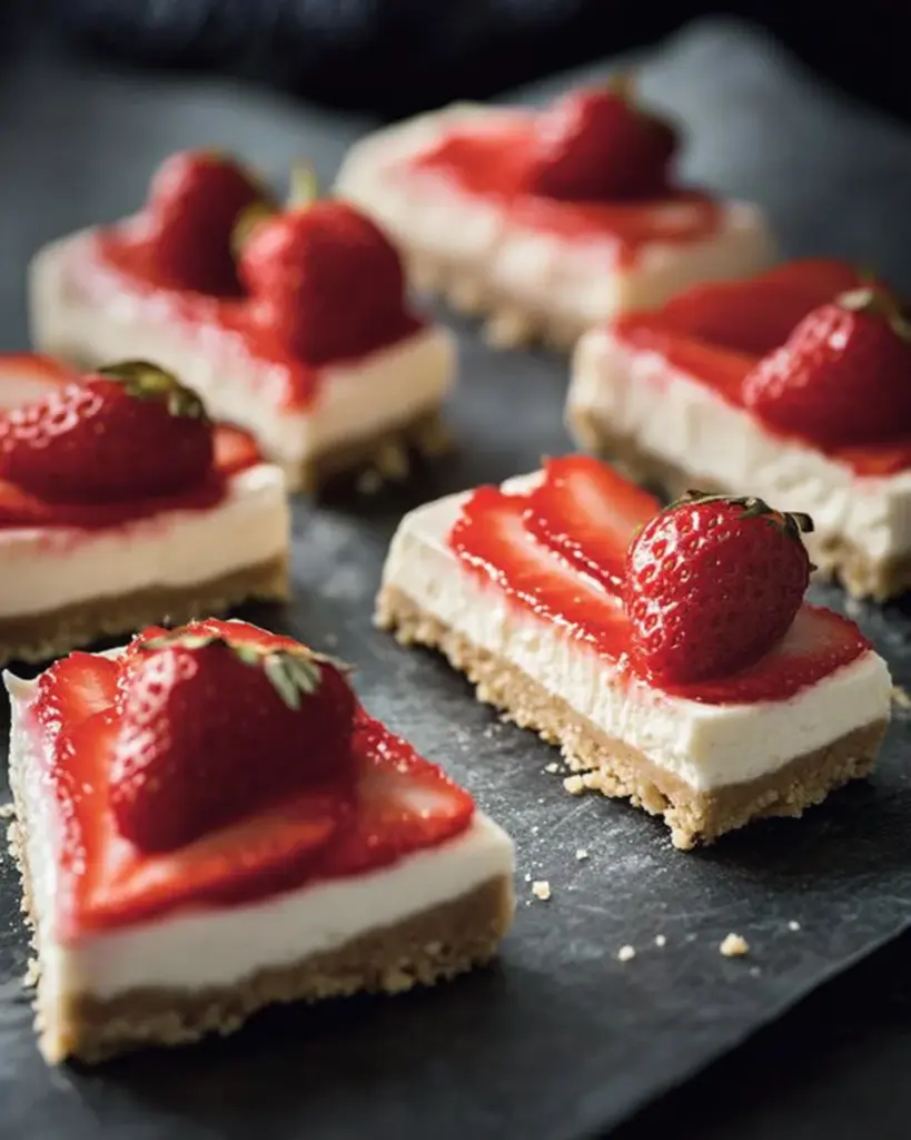 Fraises et Creme Barres de Cheesecake Sans Cuisson 1