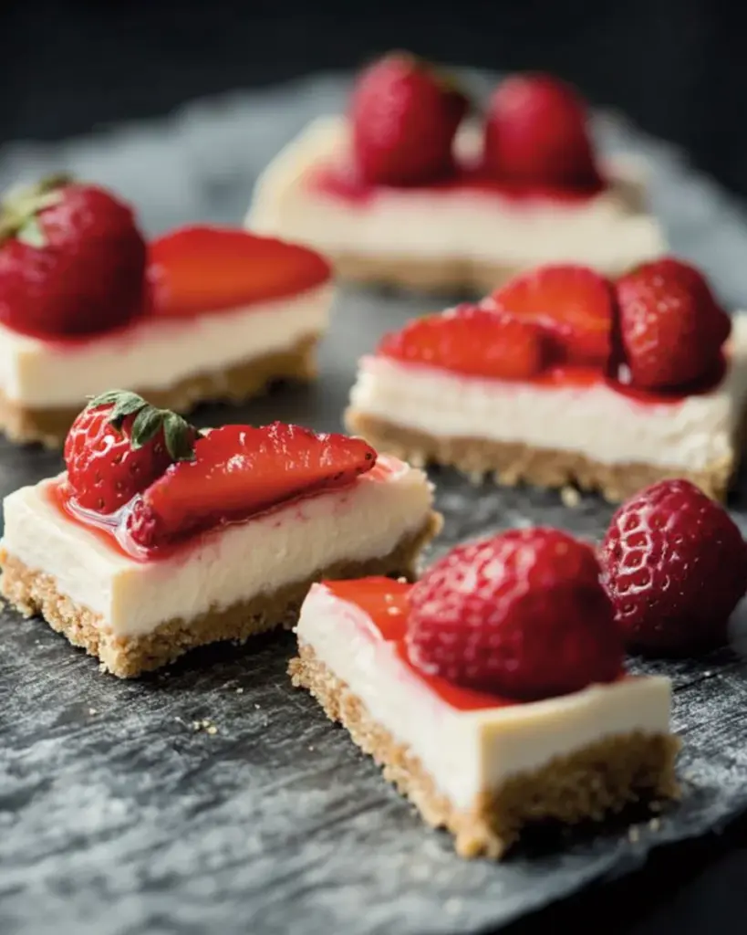 Fraises et Creme Barres de Cheesecake Sans Cuisson 3