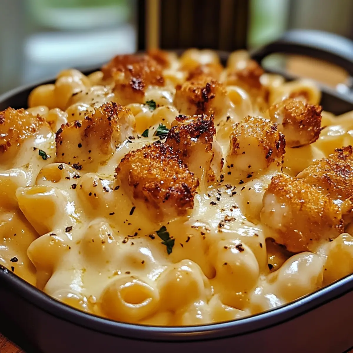 Délice crémeux de macaronis au fromage au poulet miel et poivre