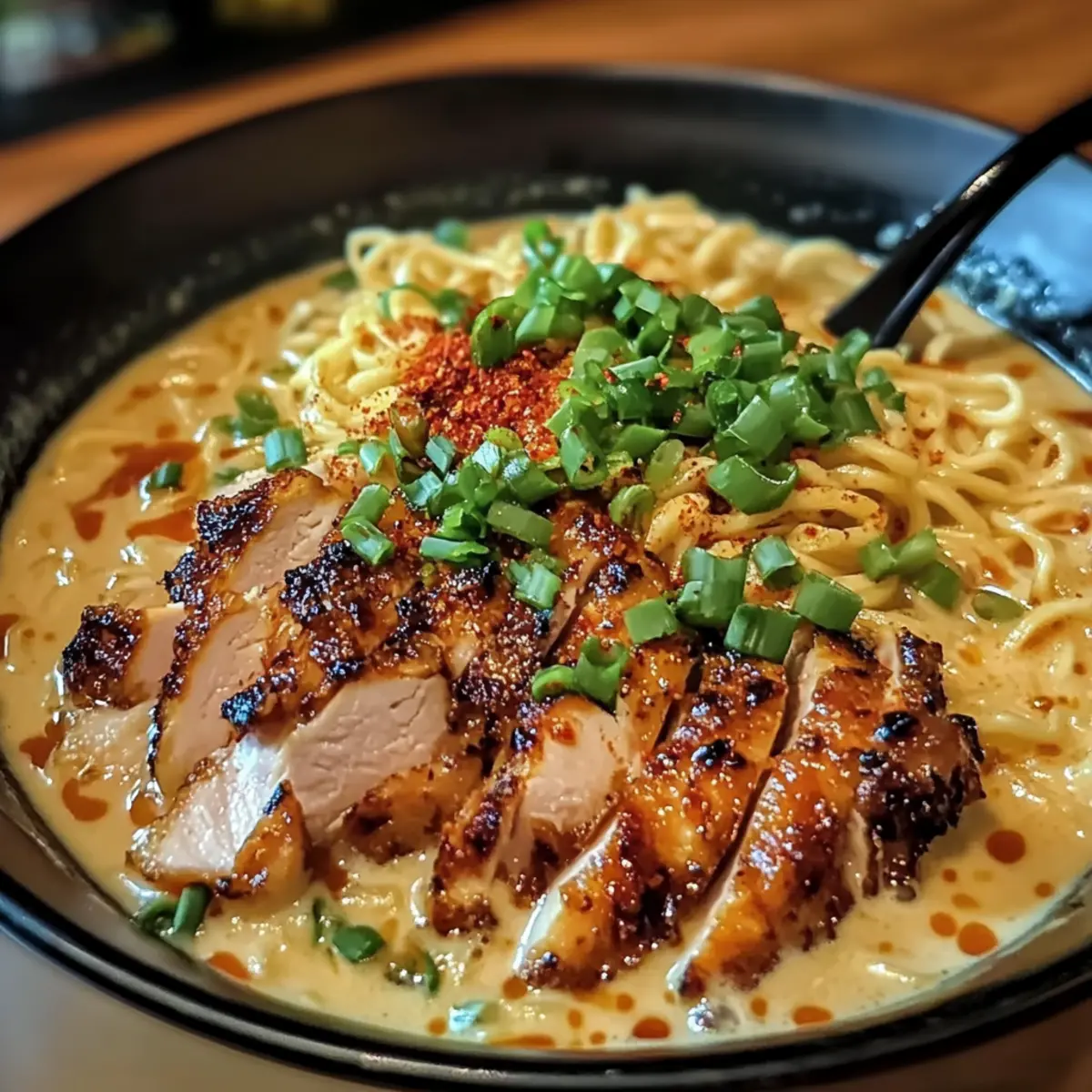Nouilles Ramen au Poulet Epicé à la Sauce Ail Crémeuse