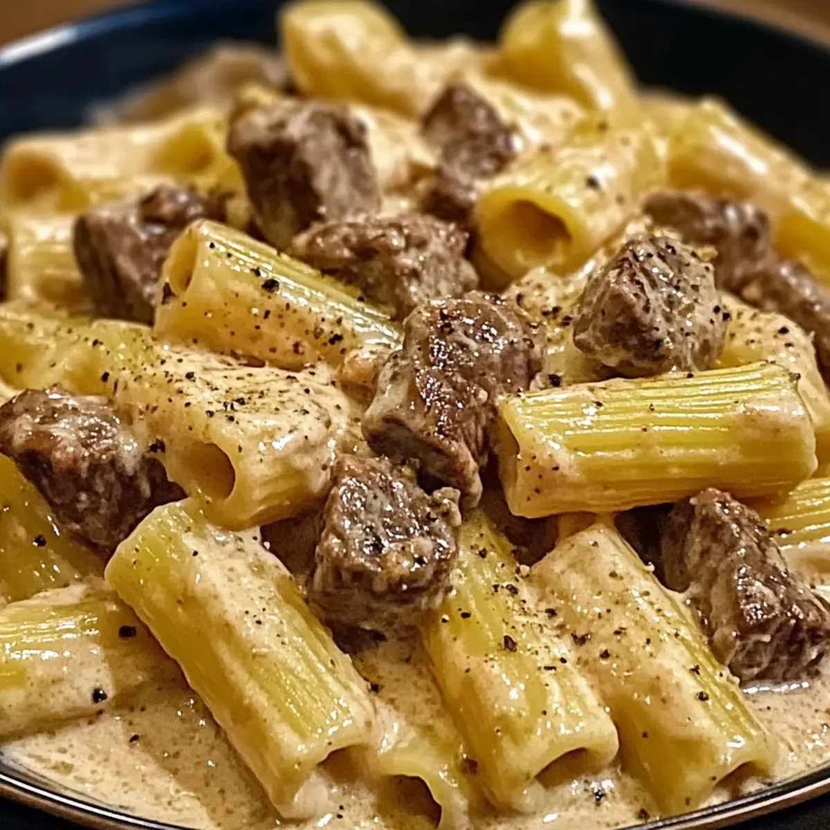 Boeuf à la crème de parmesan avec pâtes rigatoni