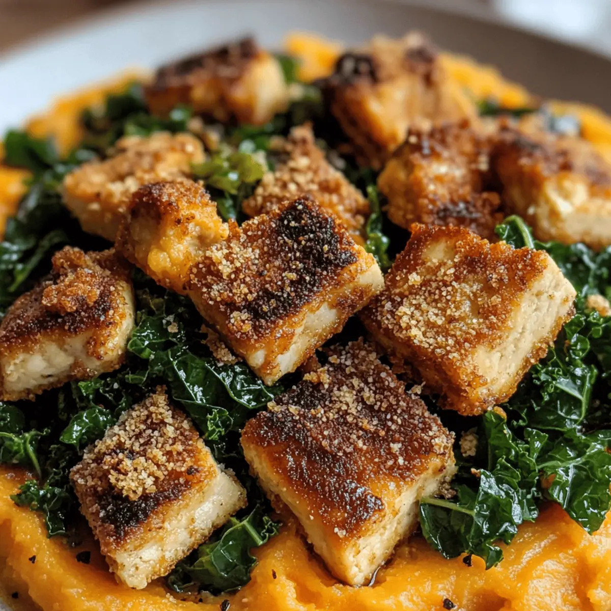 Pommes de terre douces au miso d'érable et tofu croustillant