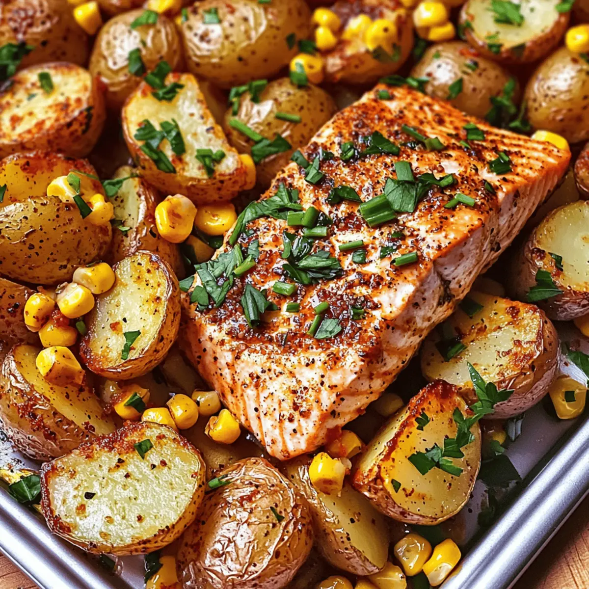 Saumon épicé avec pommes de terre et maïs facile