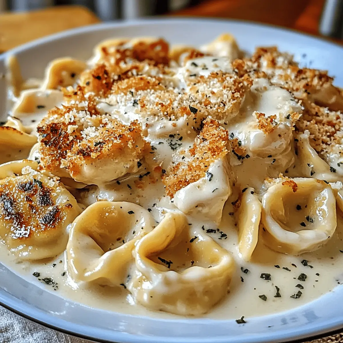 Tortelloni d'Asiago Alfredo avec poulet grillé délicieux