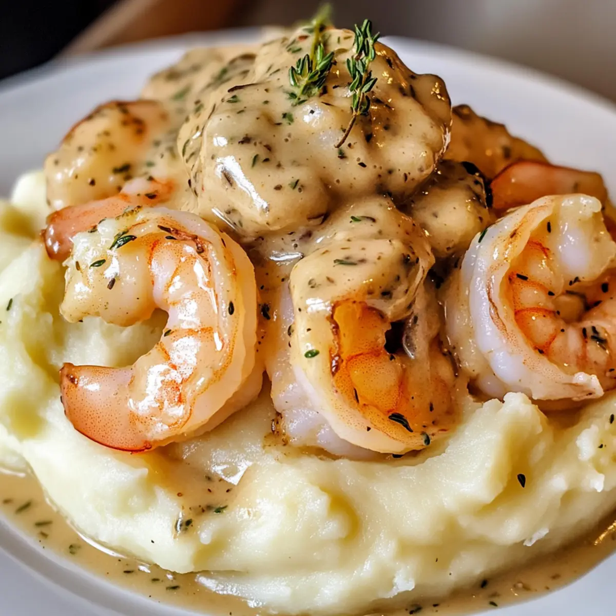 Crevettes à l'ail crémeuses sur purée de pommes de terre