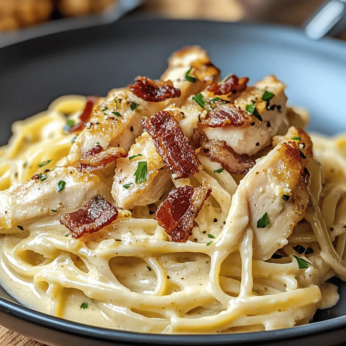 Carbonara crémeuse avec poulet croustillant et bacon