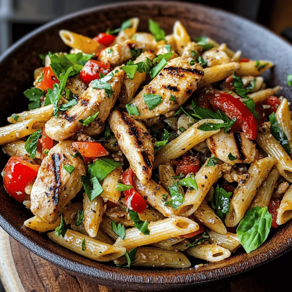 Salade de pâtes au poulet grillé et vinaigrette balsamique
