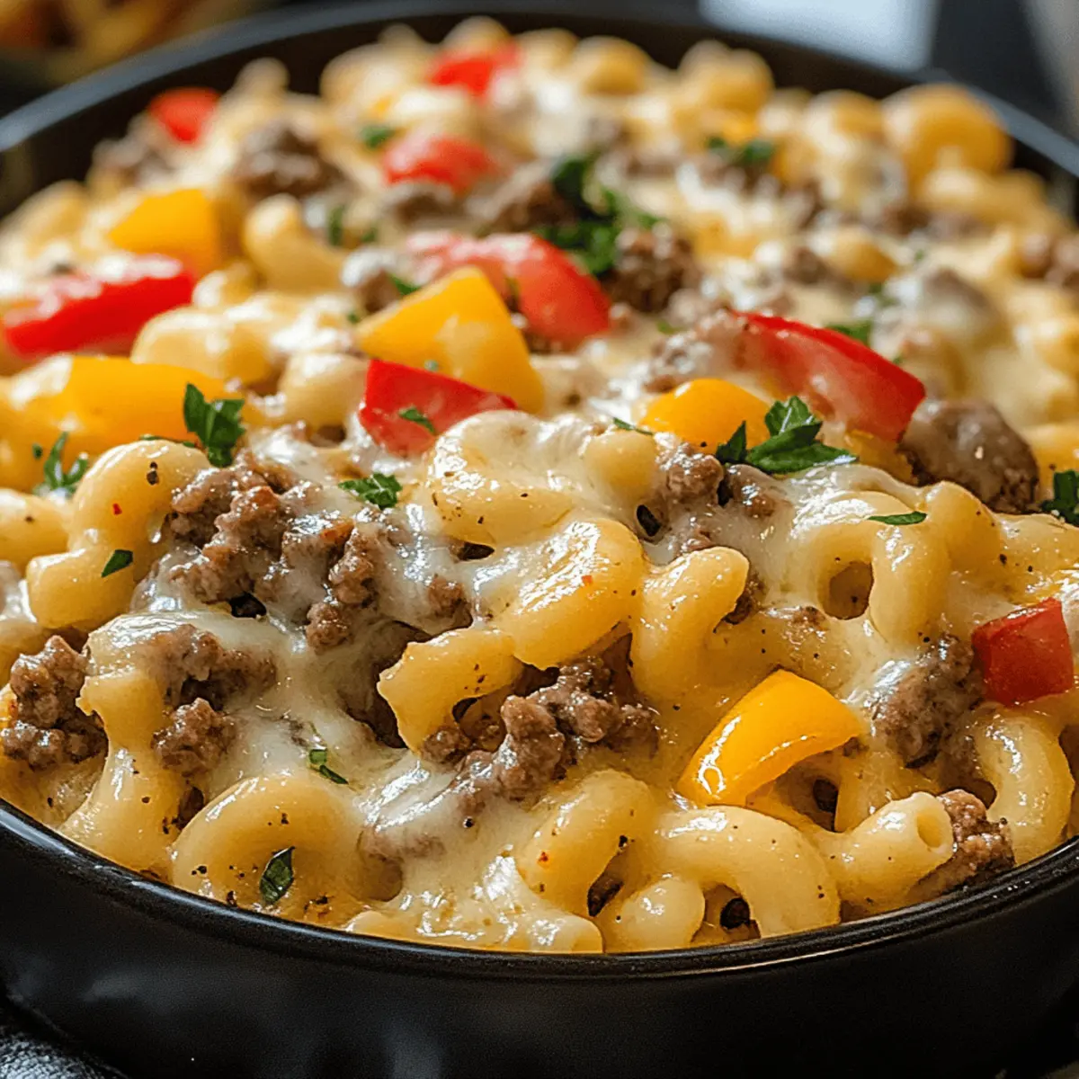 Macaroni au fromage crémeux Philly cheesesteak riche en protéines