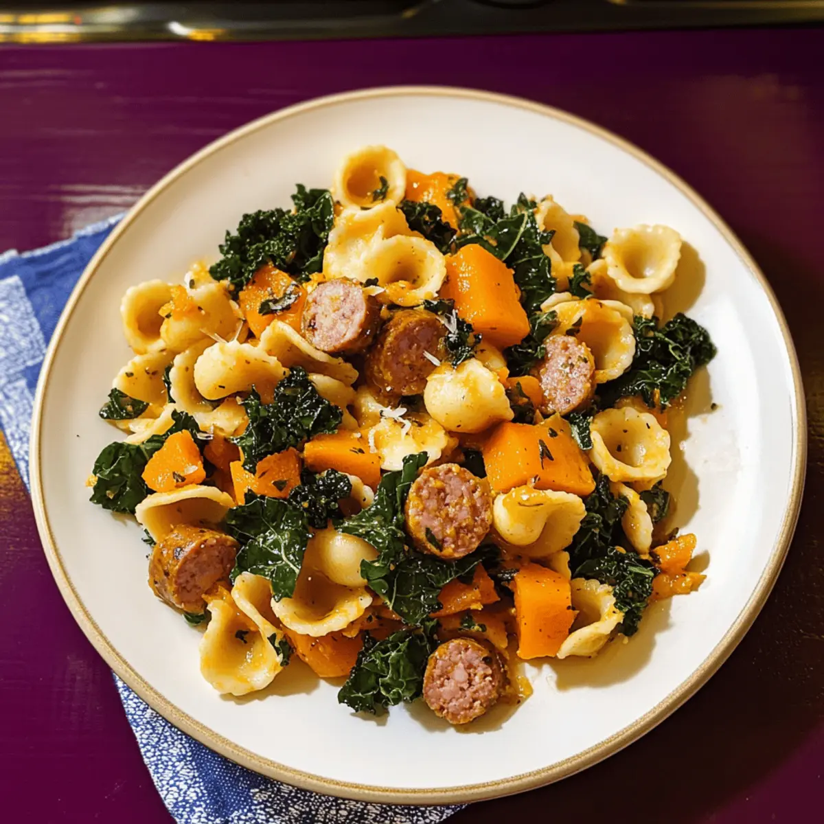 Orecchiette aux courges butternut et saucisse réconfortante