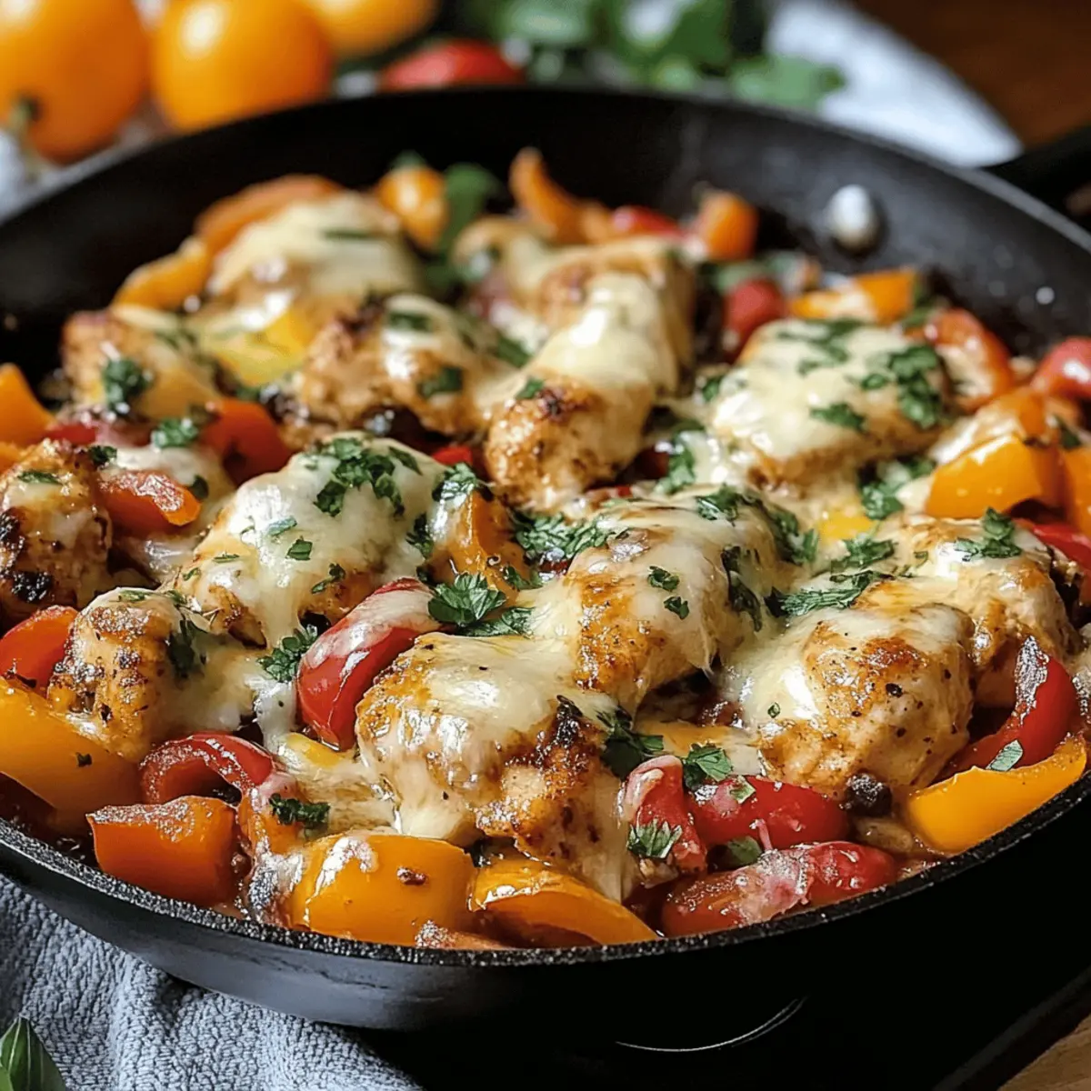 Poulet Baja cheesy et poivron à la poêle rapide