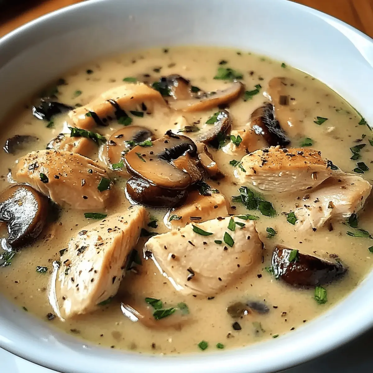 Soupe de poulet rôti aux champignons réconfortante