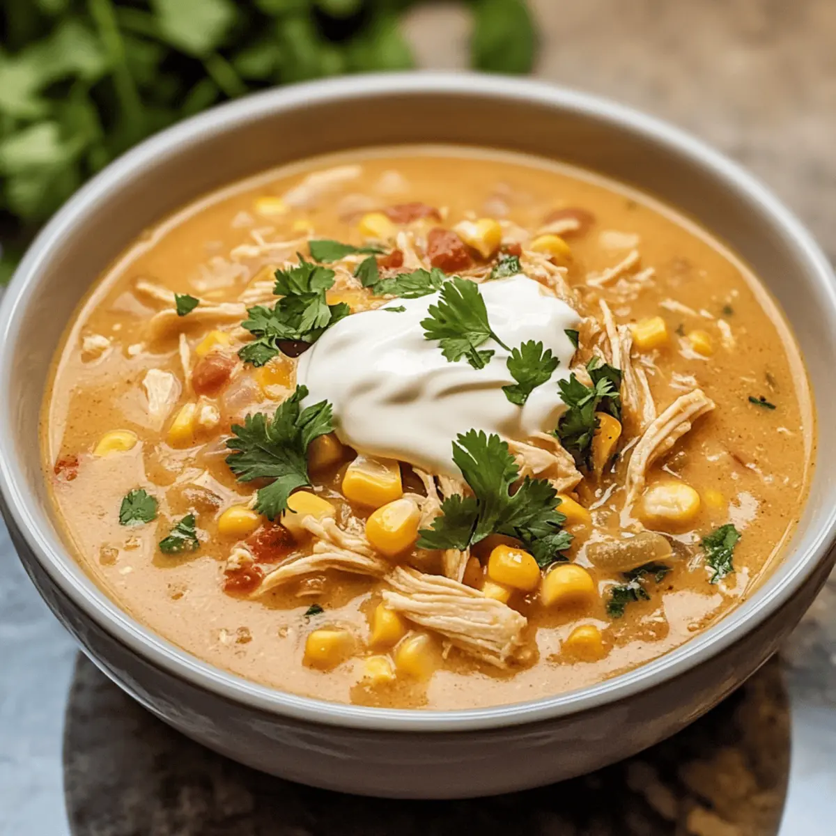 Chili blanc au poulet doux avec maïs et Pepper Jack