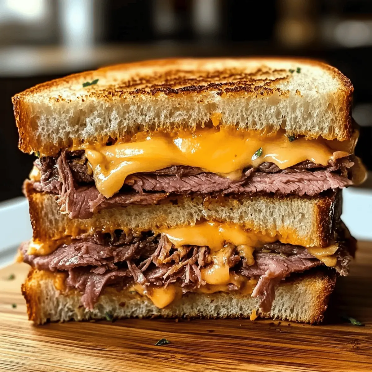 Sandwich de fondue de rosbif et cheddar irrésistible