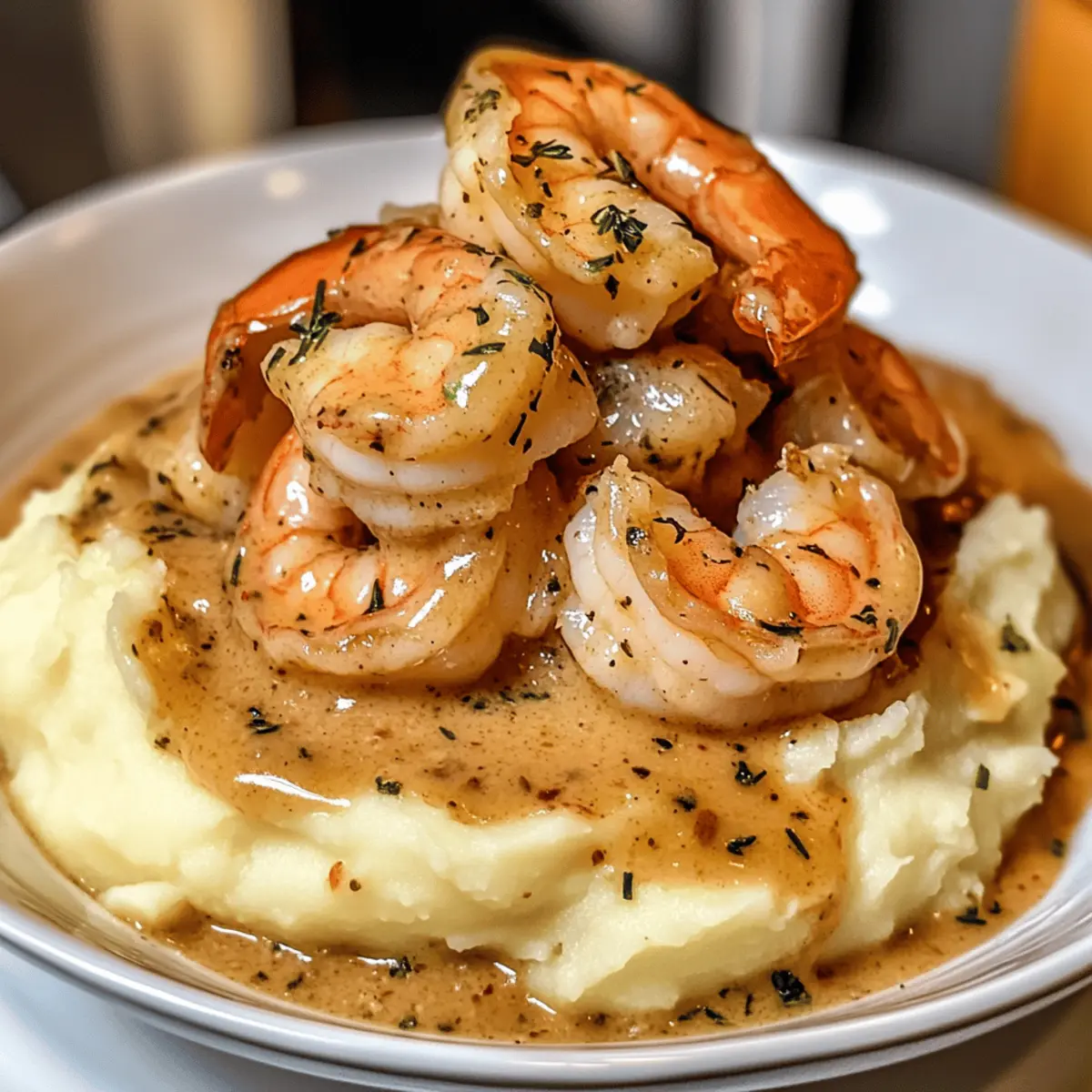 Crevettes crémeuses à l'ail sur purée parfaite