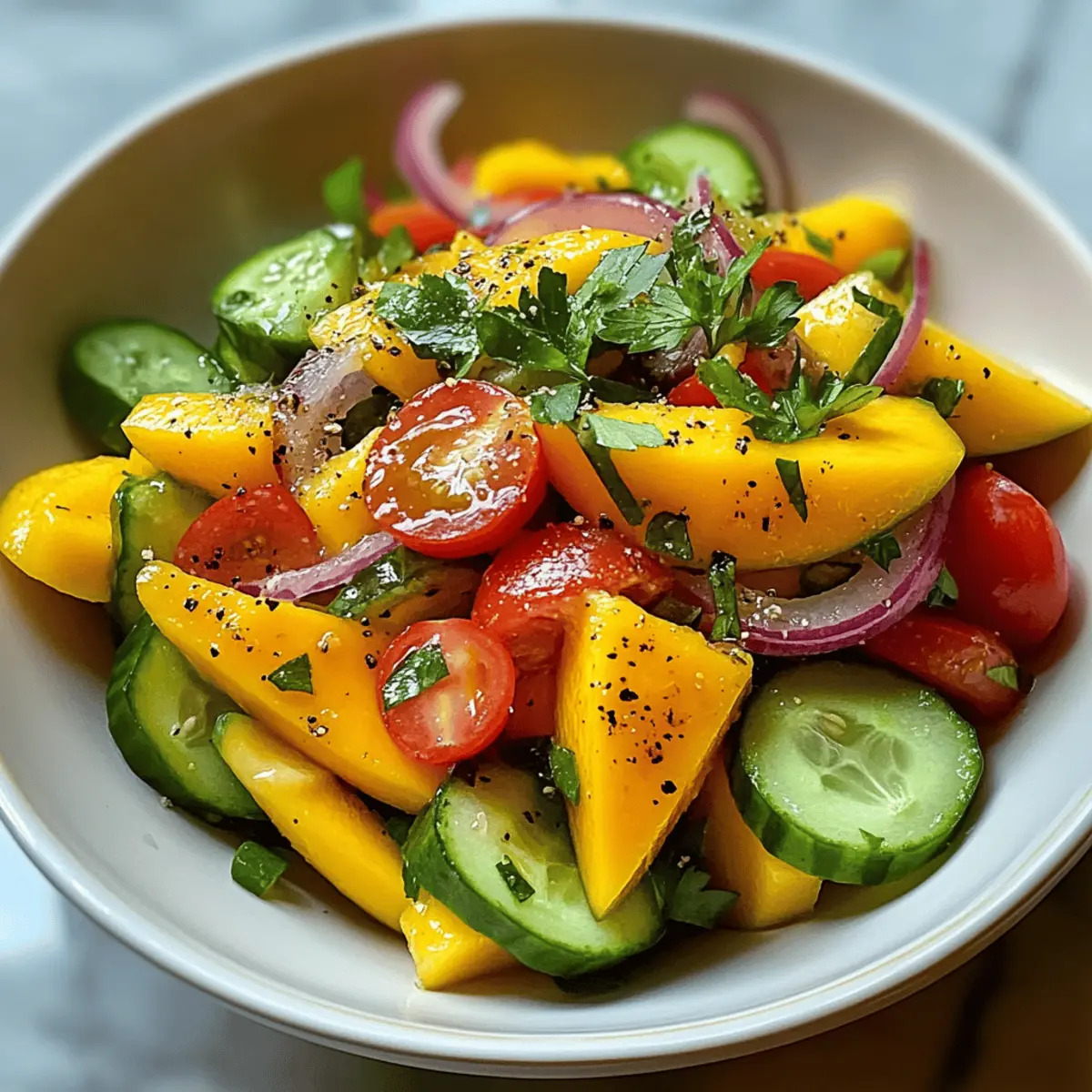 Salade de mangue avec vinaigrette au citron vert rafraîchissante