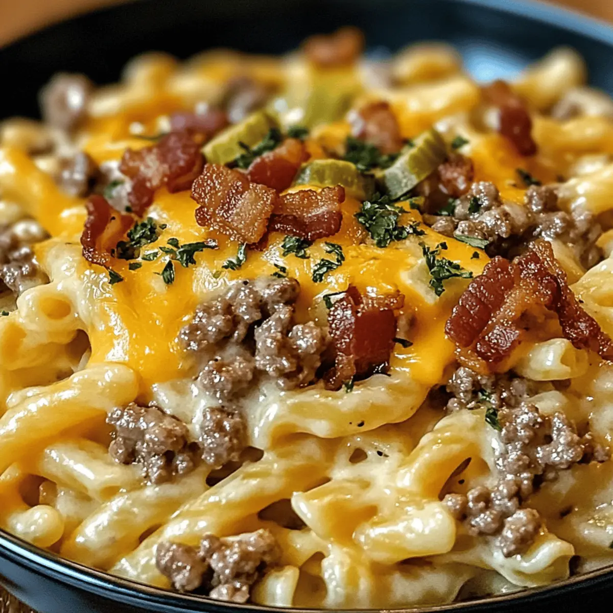 Pâtes Alfredo au cheeseburger chargé réconfortantes