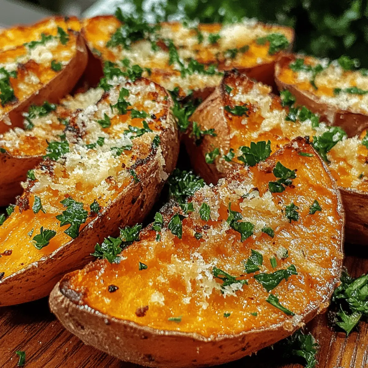 Frites de patates douces à l'ail et au parmesan croustillantes