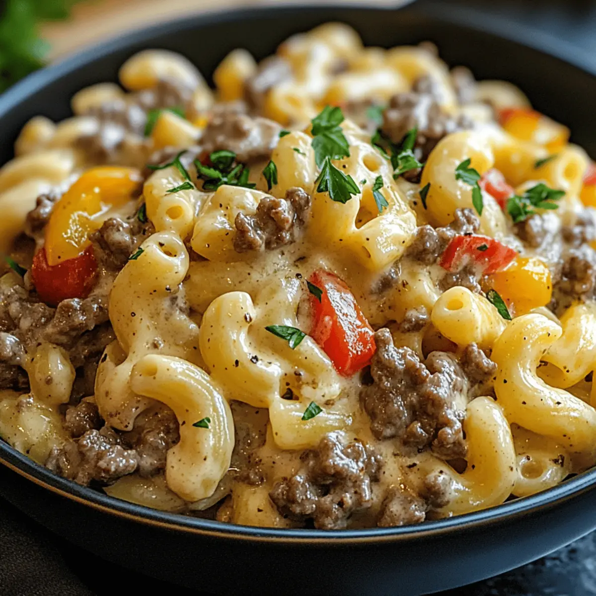 Macaroni au fromage crémeux de Philly Cheesesteak rapide