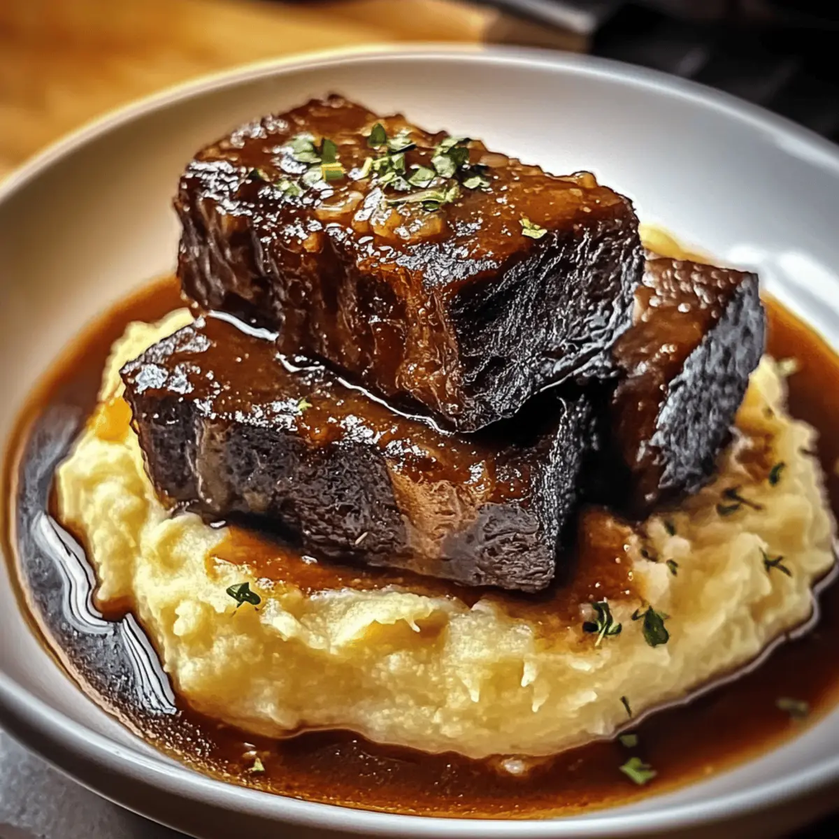 Boeuf braisé short ribs avec purée d'ail crémeuse