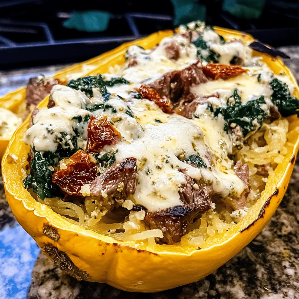 Keto faible en glucides steak gorgonzola alfredo courge spaghetti