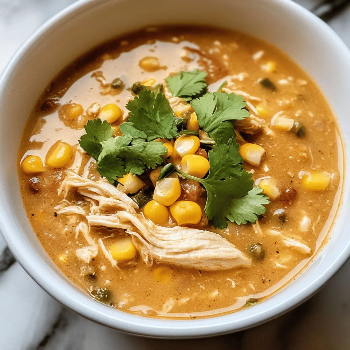 Chili blanc au poulet, maïs doux et fromage Pepper Jack