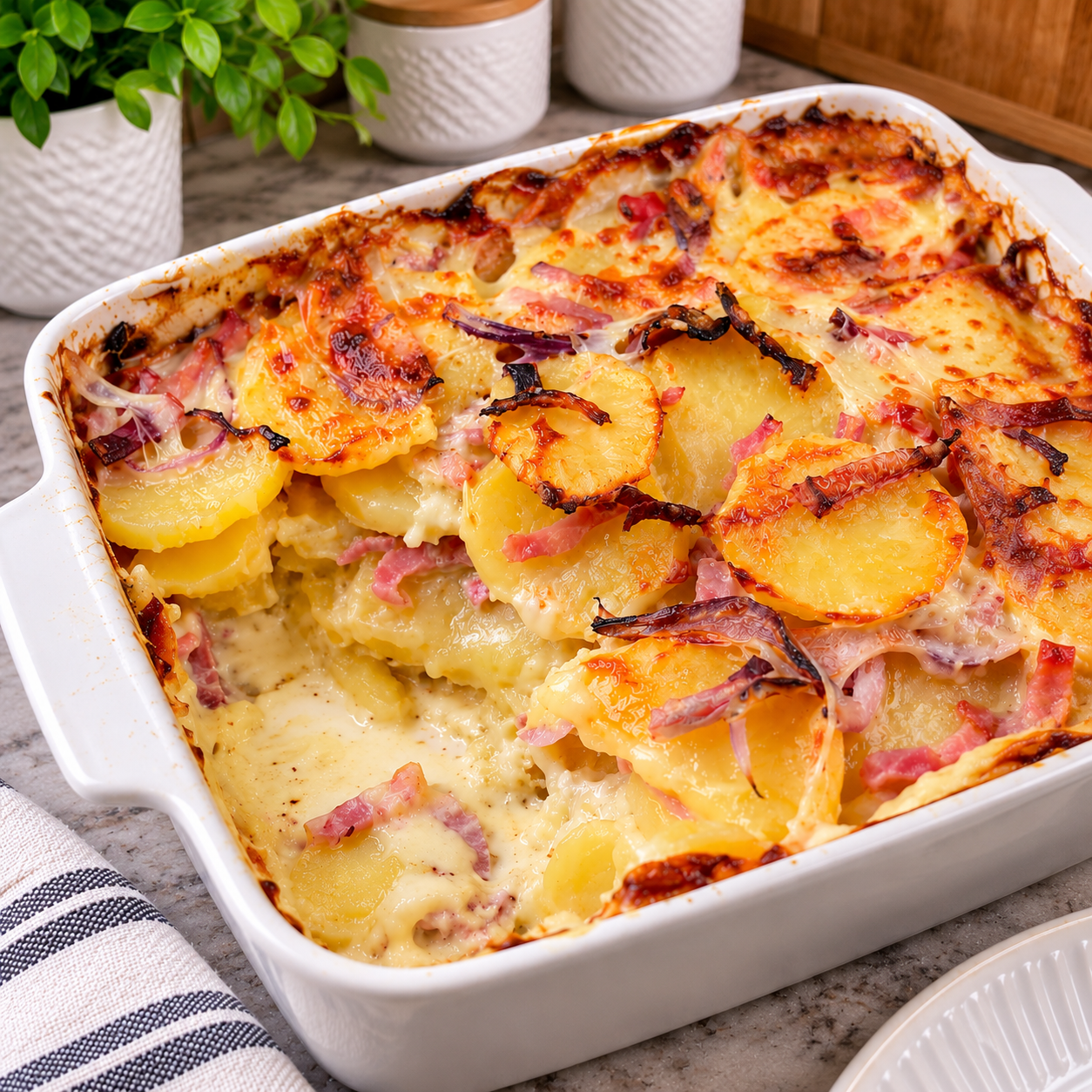 Gratin de pommes de terre à la cancoillotte et au jambon : une recette ultra fondante et réconfortante